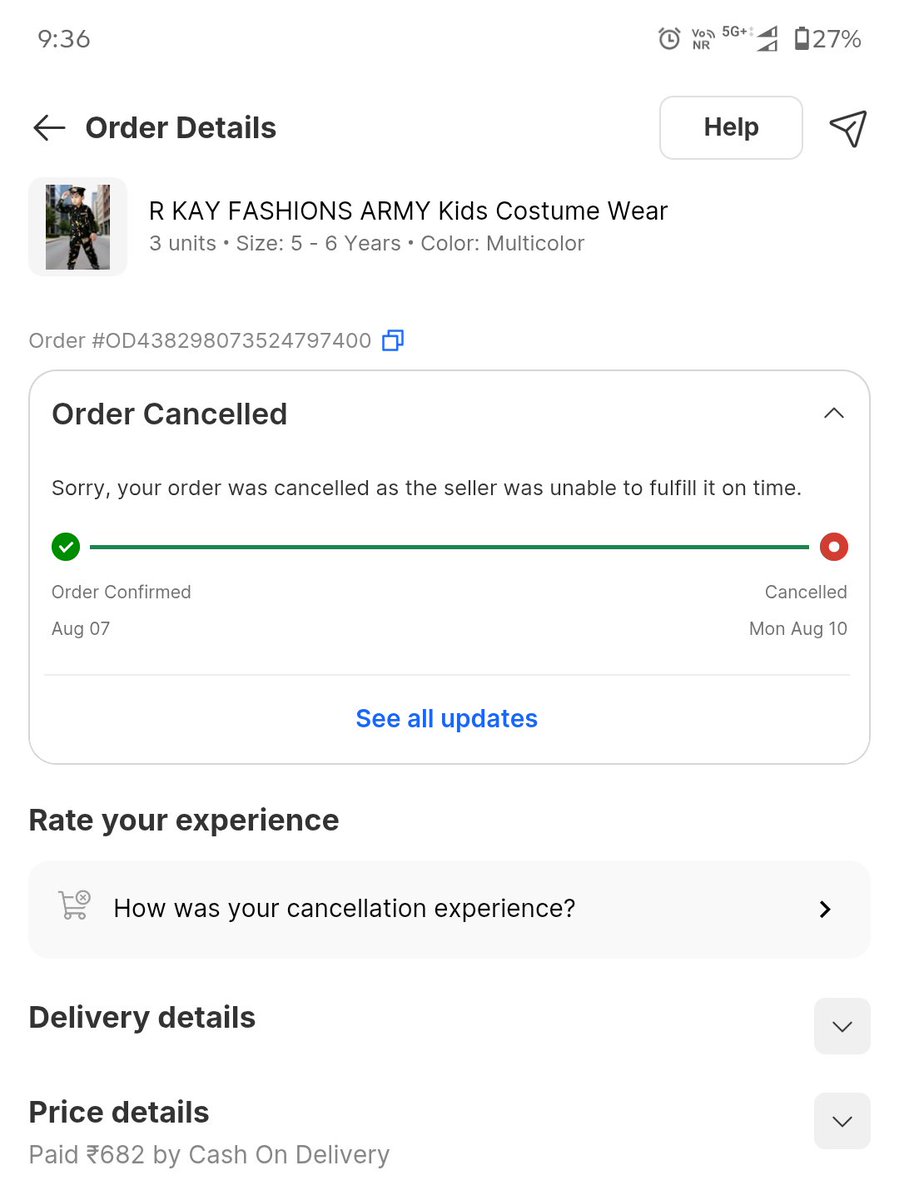Nitish0Rajput's tweet photo. I ordered this dress on @Flipkart for 15 August. Order confirmation, Selier process order and bla bla update given but Just one day of delivery date  I got cancellation update. What the hell it was? My child is waiting for it. Now I can't order anywhere. What should I do? @shopsy https://t.co/45fQPmFnf7