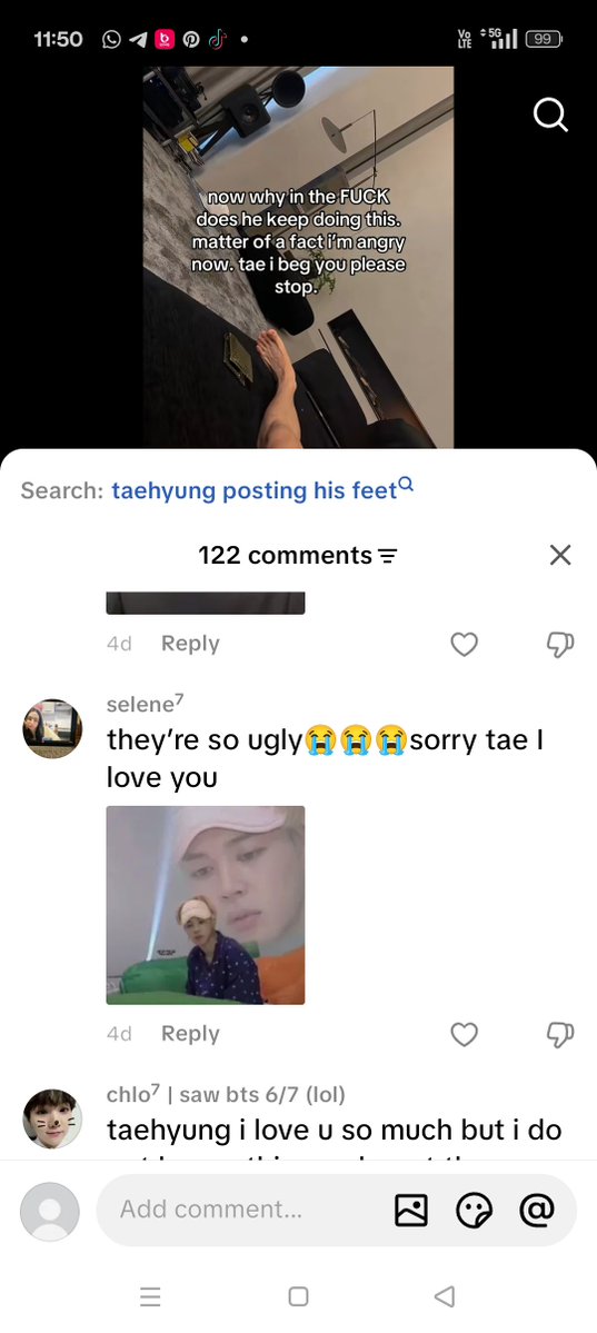 nanalienn01's tweet photo. @layovermoods taehyung gets drag again just for posting his feet pic in ig...they can just skip it dho🙄 https://t.co/0ARntCExco