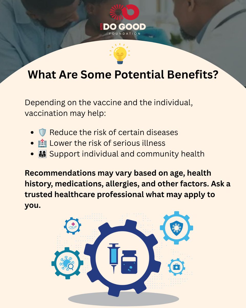 TheSoulofSanta's tweet photo. 💡 Vaccines are designed to help the immune system recognize and respond to certain diseases.

Recommendations may vary based on individual health needs. Ask questions and speak with a trusted healthcare professional who knows your health history.

#HealthEducation #DoGood365 https://t.co/9YmoqEcKAr