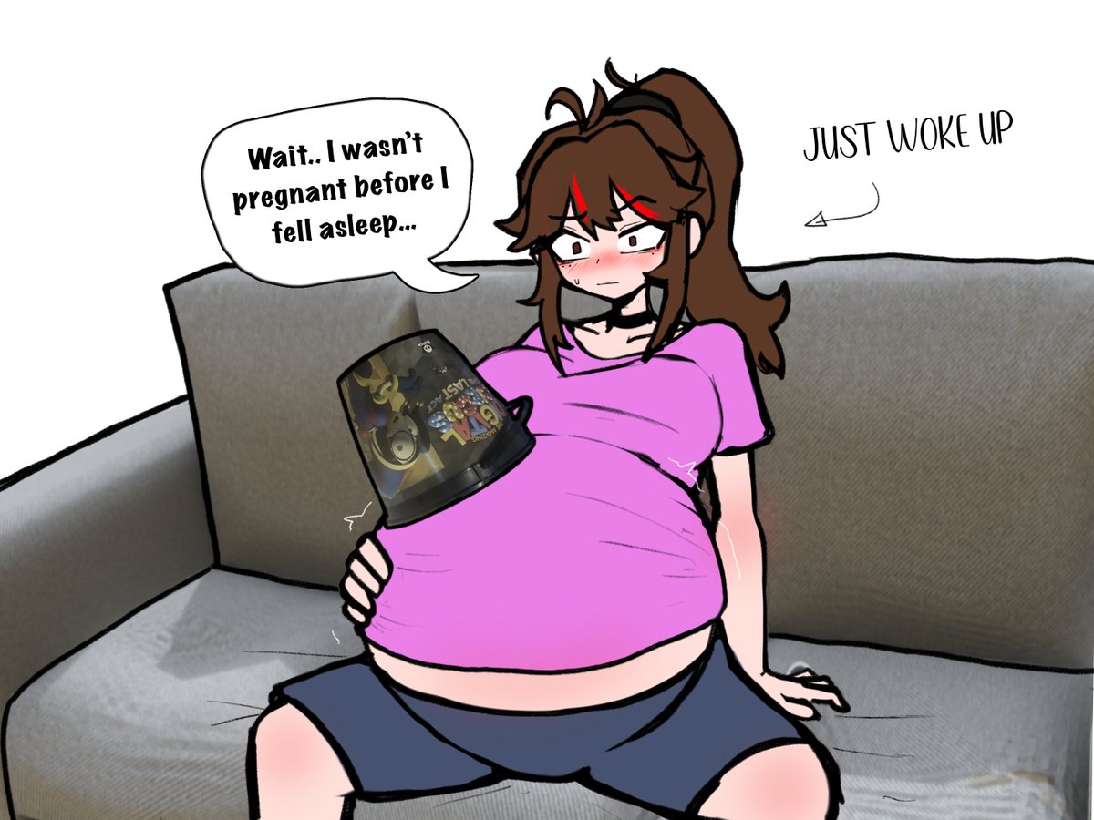 HanaPregs's tweet photo. Who put this bucket on my belly????.... Also why am I pregnant now!??

(btw there is a full comic version with the aftermath hyperpreg belly :P) https://t.co/mu3CXSm0r1