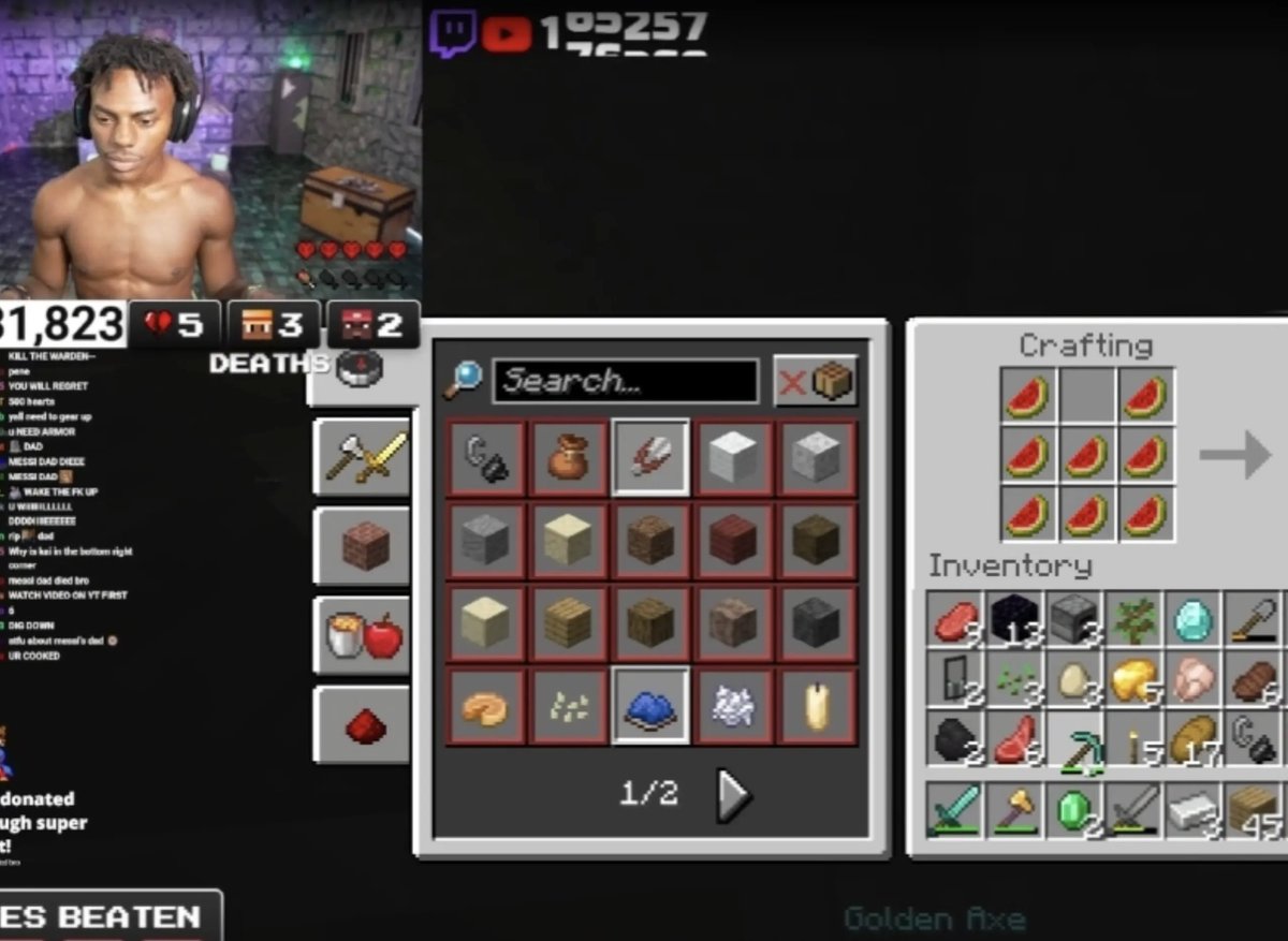 Kaimafiaupdates's tweet photo. iShowSpeed found unreleased recipes in Minecraft 😭💀 https://t.co/2ATkmX7uJp