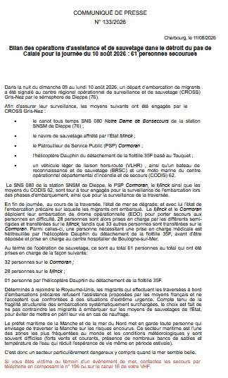 Image de Préfecture maritime Manche et mer du Nord - #Opérations d’assistance et de #sauvetage de 61 personnes dans le détroit du pas de Calais (62) le l