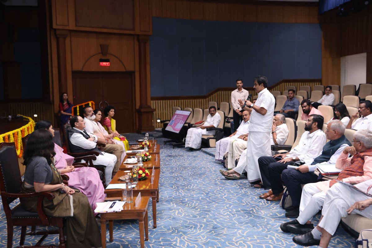 JPNadda's tweet photo. Had an engaging interaction with Members of Parliament from Karnataka and Kerala to further strengthen our collective efforts towards eliminating TB. 

Urged Members of Parliament to work towards strengthening community participation, promote early detection and enhance district-level monitoring while highlighting indigenous innovations, AI-enabled diagnostics and enhanced patient support as key drivers of India's TB elimination journey.

Under the visionary leadership of Hon. PM Shri @narendramodi ji, we remain committed to transform the fight against TB into a Jan Andolan.

#TBMuktBharat