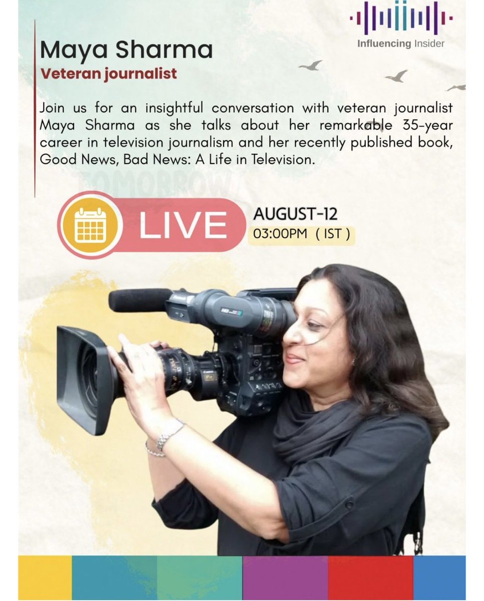 MsMayaSharma's tweet photo. Looking forward to this!

In this exclusive conversation, Maya talks about her remarkable journey, the evolution of television journalism, political reporting, and her recently published book, Good News, Bad News: A Life in Television.
Registration Link: https://t.co/lt3OTTGx2T https://t.co/R4VHEAsFxu