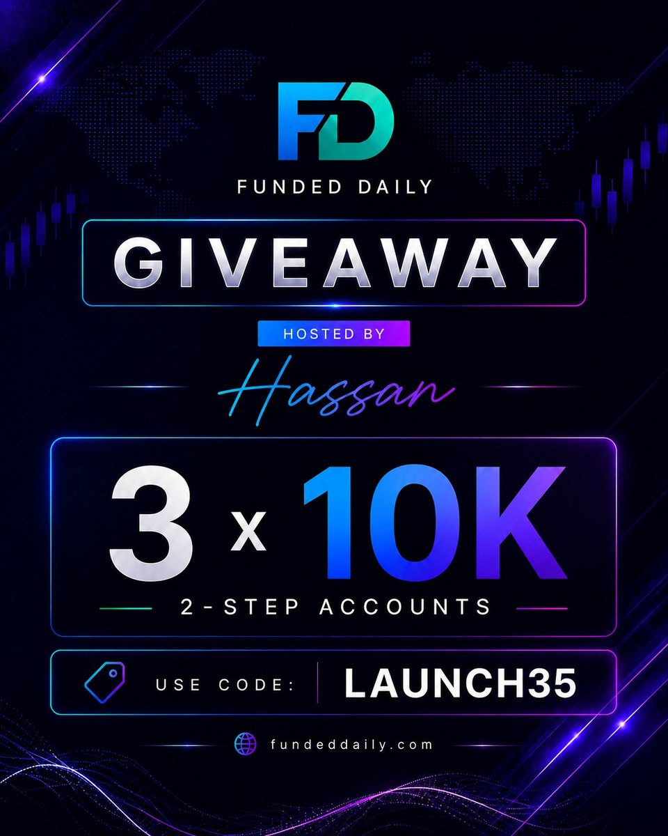 HTU_FX's tweet photo. 🎁 3 × $10K ACCOUNT GIVEAWAY!

We’re giving 3 traders the chance to win a $10K 2-Step Funded Daily Account!

HOW TO ENTER:
1️⃣ Follow @FundedDaily, @Miless_FD & @HTU_FX
2️⃣ Join the Funded Daily Discord : https://t.co/k8JXkCkwzV
3️⃣ Like & Repost the giveaway post
4️⃣ Tag 3 trader friends in the comments
5️⃣also follow @Ahmad_lambo @AGIRAFX @AfaaqFx @De_CaptainChart @ameeenullah01 @Ameer_Trader

⏳ Winners will be announced in 7 days!