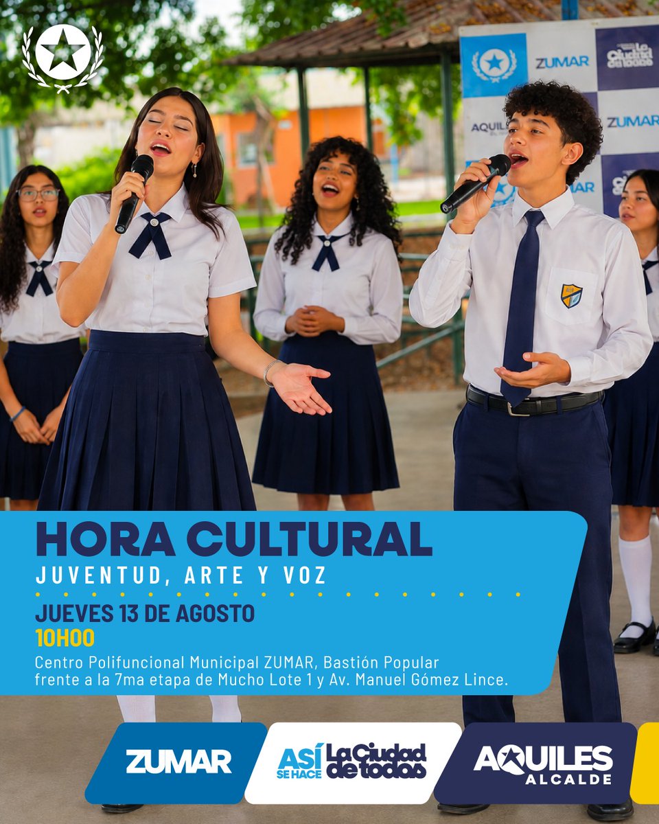 ZumarGye's tweet photo. La Hora Cultural de ZUMAR tendrá en el escenario a talentos de unidades educativas y barrios de Bastión Popular, compartiendo su voz, creatividad y pasión por la música. La Alcaldía crea espacios para fomentar el arte y la cultura, porque #GuayaquilNoSeDetiene #AquiEstamos https://t.co/eDW8jS8mkK