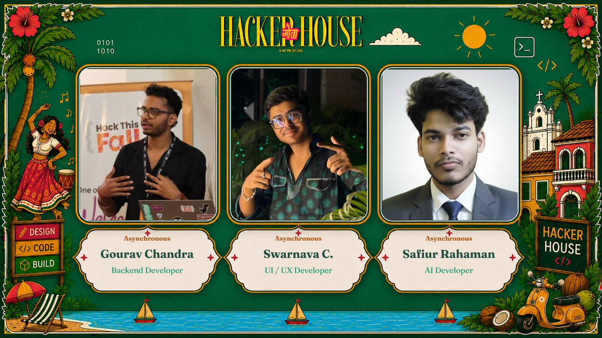 Suni_creates's tweet photo. Just built my & my teams Builder ID for Hacker House Goa 2026! Ready to hack.
create yours using
https://t.co/kqIBe0AzSJ
#HackerHouseGoa #FrameInGoa https://t.co/t2lMd5mwJN