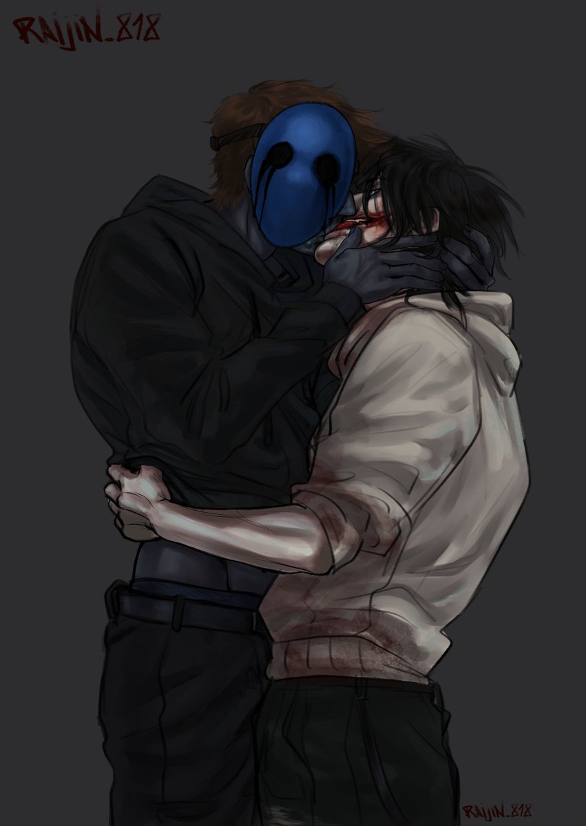 Raijin_39's tweet photo. "Just a smooch" Yeah, sure...
#jeffthekiller #eyelessjack #creepypasta #creepypastafanart https://t.co/JDc2g0xAeJ