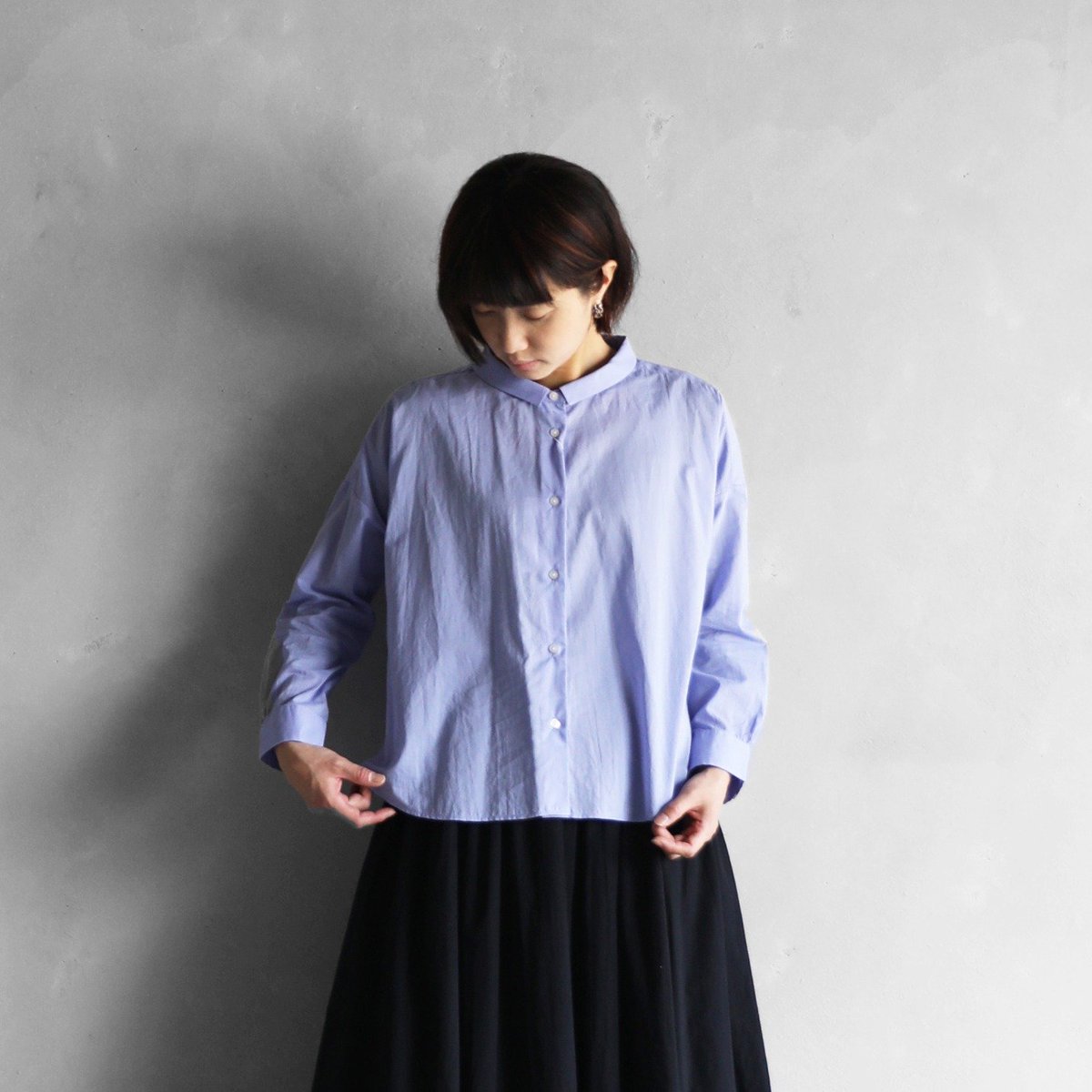 HUIS. ゆるふわコットンワイドブラウス（ブルーストライプ）ハウスU102 