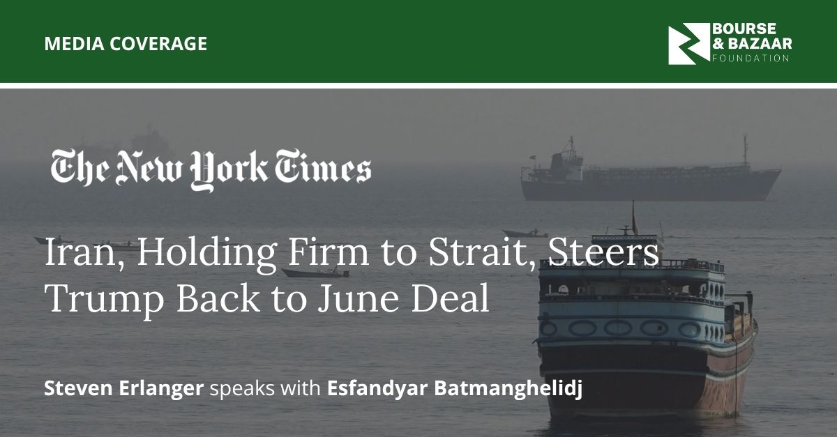 BourseBazaarFdn's tweet photo. Bourse & Bazaar Foundation’s Founder and CEO @yarbatman  spoke with @StevenErlanger at The New York Times for a recent article examining Iran’s conditions for reopening the Strait of Hormuz.

Esfandyar argues that Iran isn’t using Hormuz as a way to gain more concessions, but rather as a “commitment mechanism” for ensuring the U.S. will actually deliver on its promises made in the previous U.S.-Iran MOU before they give up leverage.

“The level of mistrust between Iran and the United States is so high that Tehran wants to ensure it gets the economic relief it has been promised, to enable reconstruction, before it gives up even partial control over the strait.”

Read the full article: https://t.co/b6zG1KHRCP