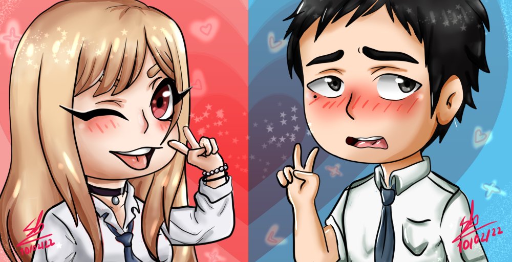 EilinMoon's tweet photo. Then vs Now (2022/2026)
I love Marin so much! 😭 Seeing how much my art has improved and making her even cuter every time makes me so happy! 

#sonobisquedollwakoisuru #mydreesupdarling #marinkitagawa  #wakanagojo #fanart #chibi #matchicon #couple https://t.co/UziNccLceS