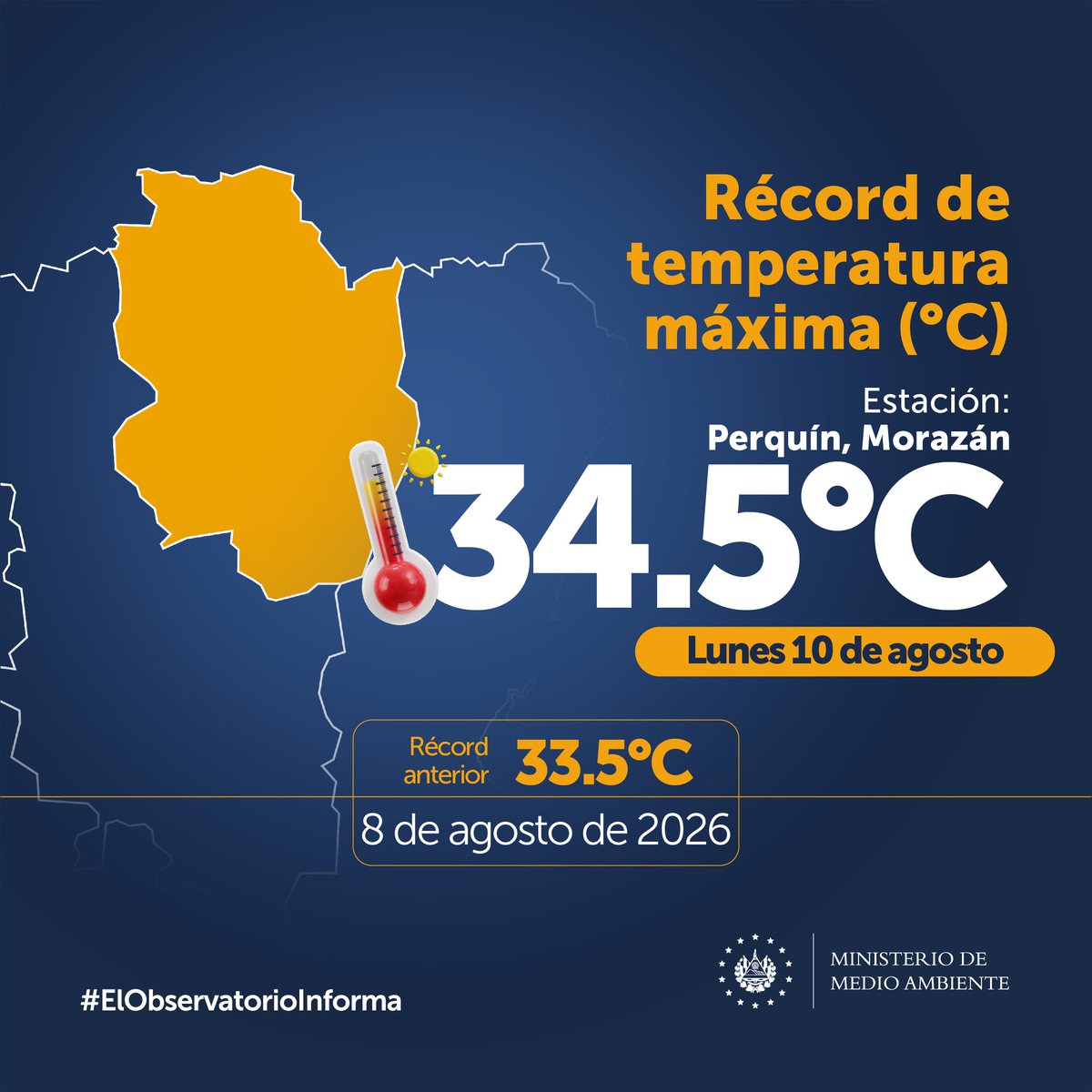 MedioAmbienteSV's tweet photo. 📌 #ElObservatorioInforma | Las altas temperaturas continúan marcando nuevos récords en el país. 🌡️

Ayer, las estaciones de Perquín,  Morazán y Chorrera del Guayabo, Cabañas, superaron sus registros anteriores. https://t.co/38dlYqOCHP