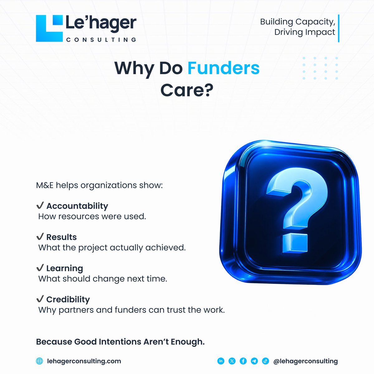 LehagerConsult's tweet photo. You completed the activities.
You submitted the report.

 good projects don’t just do.
They measure, learn, and improve.

👉 Swipe through for the basics.

#MonitoringAndEvaluation #M&amp;E #NGOs #ImpactMeasurement #DevelopmentSector #LehagerConsulting https://t.co/wph5tDuO2V