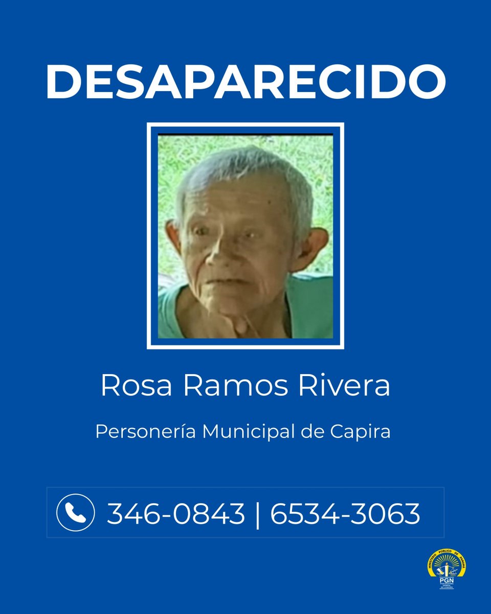 TReporta's tweet photo. El Ministerio Público solicita apoyo para ubicar al señor Rosa Ramos Rivera, de 83 años, reportado como desaparecido en Lídice, Capira. @PGN_PANAMA https://t.co/fbldh8fV5v