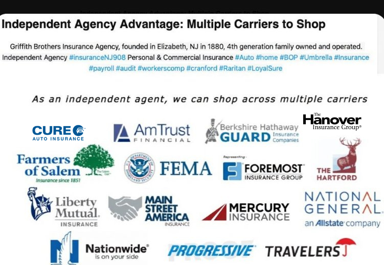 griffbrosnj's tweet photo. One agency. Multiple insurance carriers. Endless possibilities. ✨ We work with multiple carriers to help find the right coverages that fit for your needs. 📷 📷#insurancecarrier #autoinsurance #nj #Cranford #Raritan Union county New Jersey https://t.co/H2Ilwzt0yi