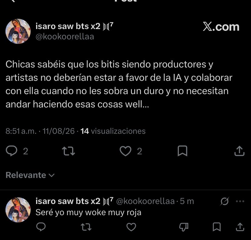 thveard's tweet photo. tienen que dejar de proyectarse full, de verdad son ridículas. ok, no te gusta la IA por X razón, perfecto, pero los chicos ya dejaron claro que no apoyan el mal uso de la IA y ahora están haciendo una colaboración con Gemini. aprendan a distinguir entre el uso de una herramienta, el abuso de esta y el contexto en el que se está utilizando.

ustedes ya están “opinando” sin poner atención, sin entender el contexto y construyendo unas narrativas que dios mío. la IA está en todos lados, les guste o no. que exista gente que haga un mal uso de ella no significa que la herramienta no pueda ser útil ni que todo uso de IA sea automáticamente algo malo. si de verdad les preocupa el tema, mejor hagan publicaciones sobre cómo debería utilizarse de manera responsable en lugar de reducir todo a “BTS malos, quieren dañar al mundo”, porque entonces tampoco parece que les interese realmente el problema

no todo lo relacionado con IA significa automáticamente explotación, reemplazo de artistas o algo que vaya en contra de lo que ellos mismos han dicho. vean la colaboración desde lo que realmente se está promocionando: EL BUEN USO!! y no desde una película que ustedes mismas se montaron. existe un mundo real fuera de su burbuja y las cosas no son tan blanco o negro como quieren hacerlas ver. toquen pasto y dejen de proyectar sus propias opiniones sobre los chicos