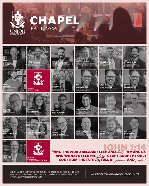 rvannest's tweet photo. I am excited about our lineup for chapel this Fall at @UnionUniversity! Feel free to join us for any of the services https://t.co/lykduvFKA7