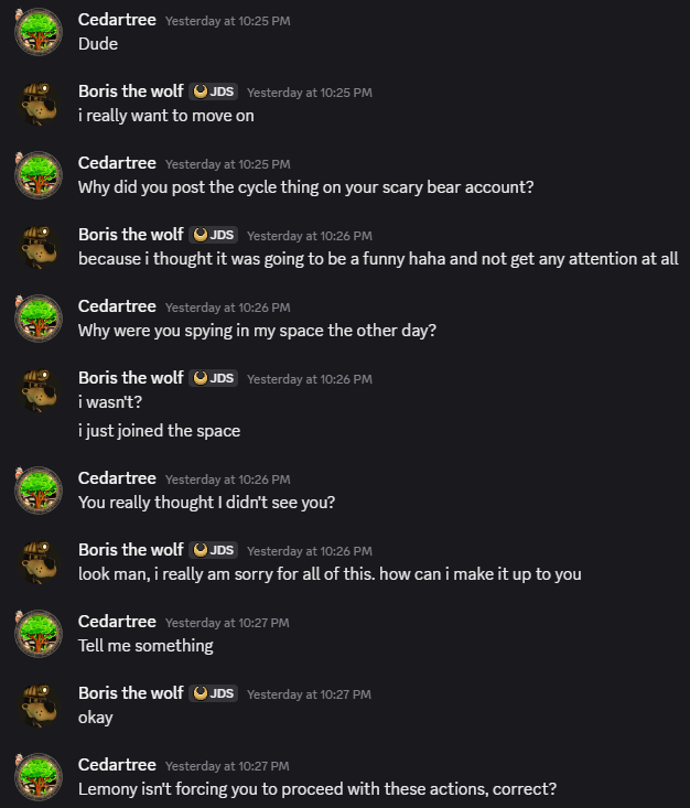 SCARYBEARSCARY's tweet photo. : i in no way shape or form am what i am from the last 3 years. i denounce everything i have done and regret every decision i have made from those years. here the the messages he sent me on my boris account. here the the screenshots. https://t.co/qSJN5nTP4a