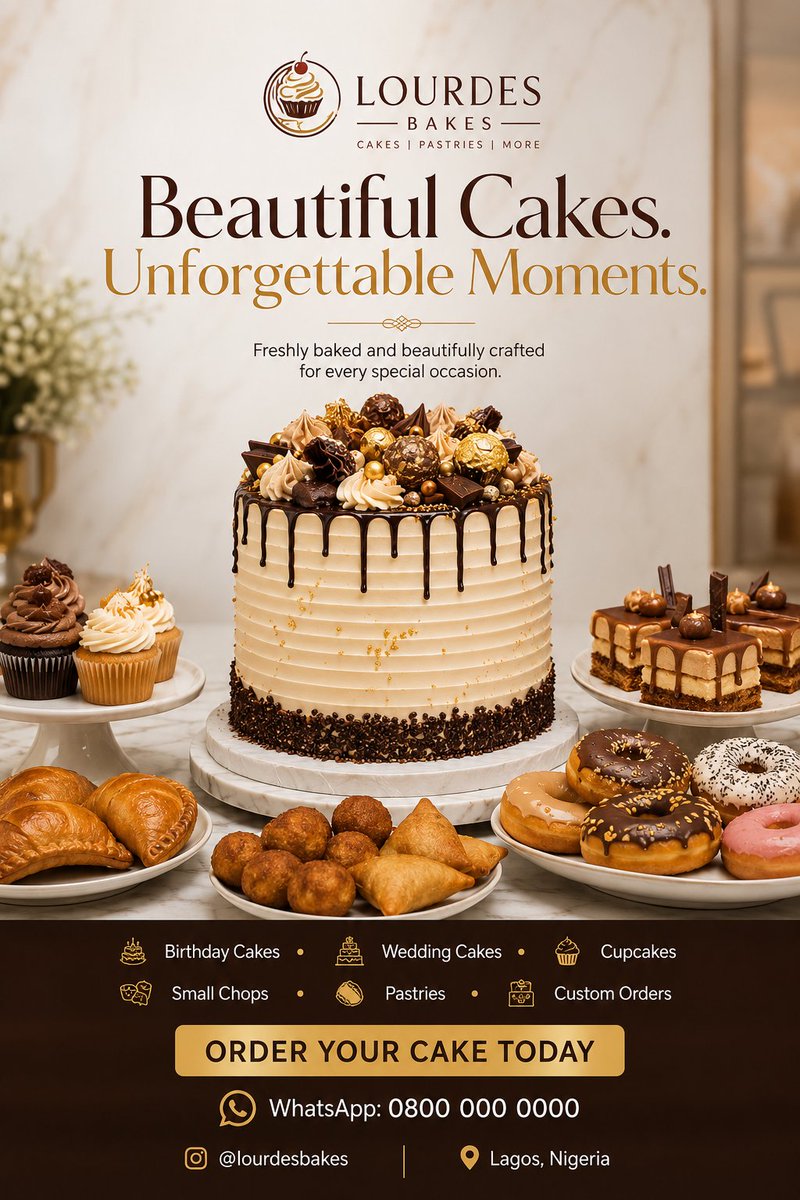 decoderblessing's tweet photo. Your flyer shouldn’t just give people information.

It should make them stop, look and want to buy.

Here’s a premium bakery flyer I designed. 🍰

If your business needs designs that actually make your brand look professional, DM me.
#DecoderTechnology #GraphicDesign #cake https://t.co/kRLq5WuN8z