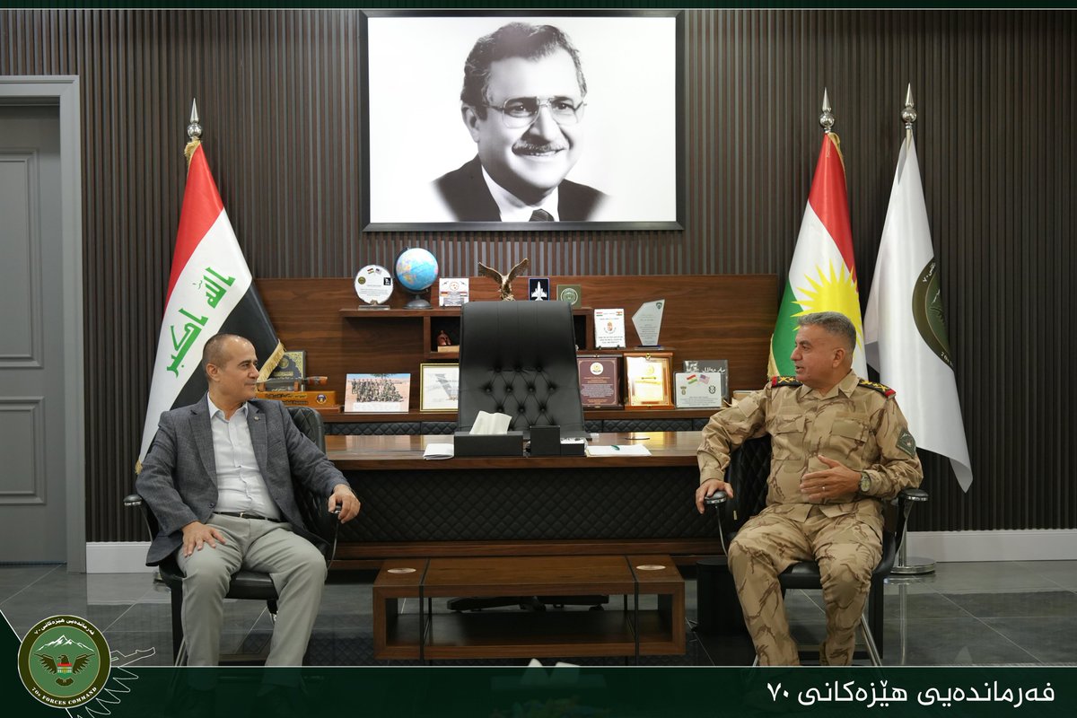 AreaCommad2's tweet photo. Staff Lieutenant General Omar Salih Hassan, Commander of Forces 70, received Latif Nerway, Head of the PUK Media Board, and his delegation on August 10, 2026.

The meeting focused on strengthening military media capabilities, improving communications, and enhancing cooperation and exchange of expertise between military and media institutions in the Kurdistan Region.