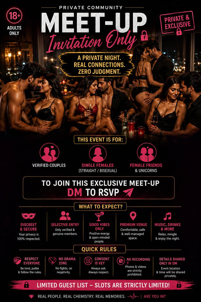desiboy755's tweet photo. 🔥 HYDERABAD, LET’S MAKE IT INTERESTING. 🔥

We’re hosting a private adults-only meet for open-minded, like-minded people looking to connect, socialize and have some fun. 👀

❤️ Couples &amp; females welcome
🔒 Private &amp; discreet
✨ Limited entries https://t.co/Qw5K8O4THl
