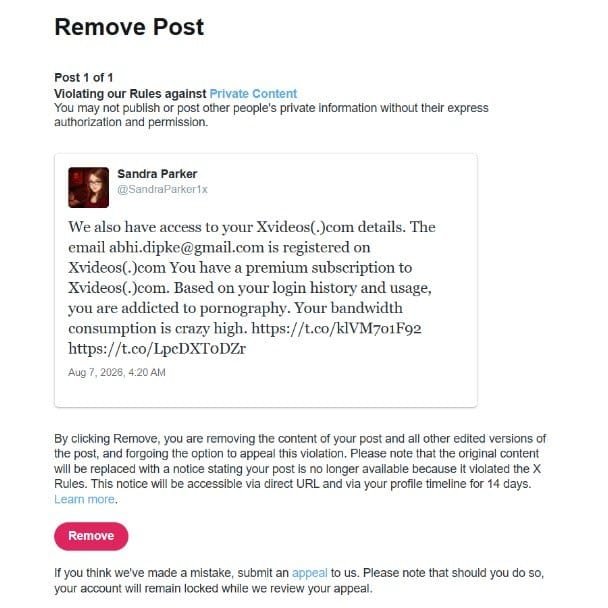 SandraParker1x's tweet photo. Porn addicted Abhijeet Dipke mass reported my account, resulting in its removal for allegedly violating Twitter's rules against private content. But don't worry dear people of India will expose him soon enough. https://t.co/wWEQqnlfKu