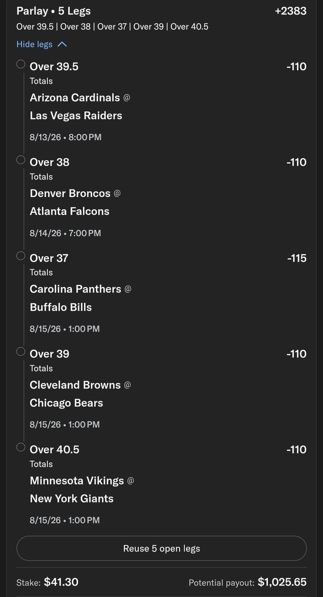 Bambino_Bets's tweet photo. My Top 5 NFL Preseason Plays

If we go 5-0 I’ll give half the winnings to one of you below!

Just leave a Reply and you’re entered. Like and Repost to be entered 3 times! https://t.co/DFJ7PUJlmZ