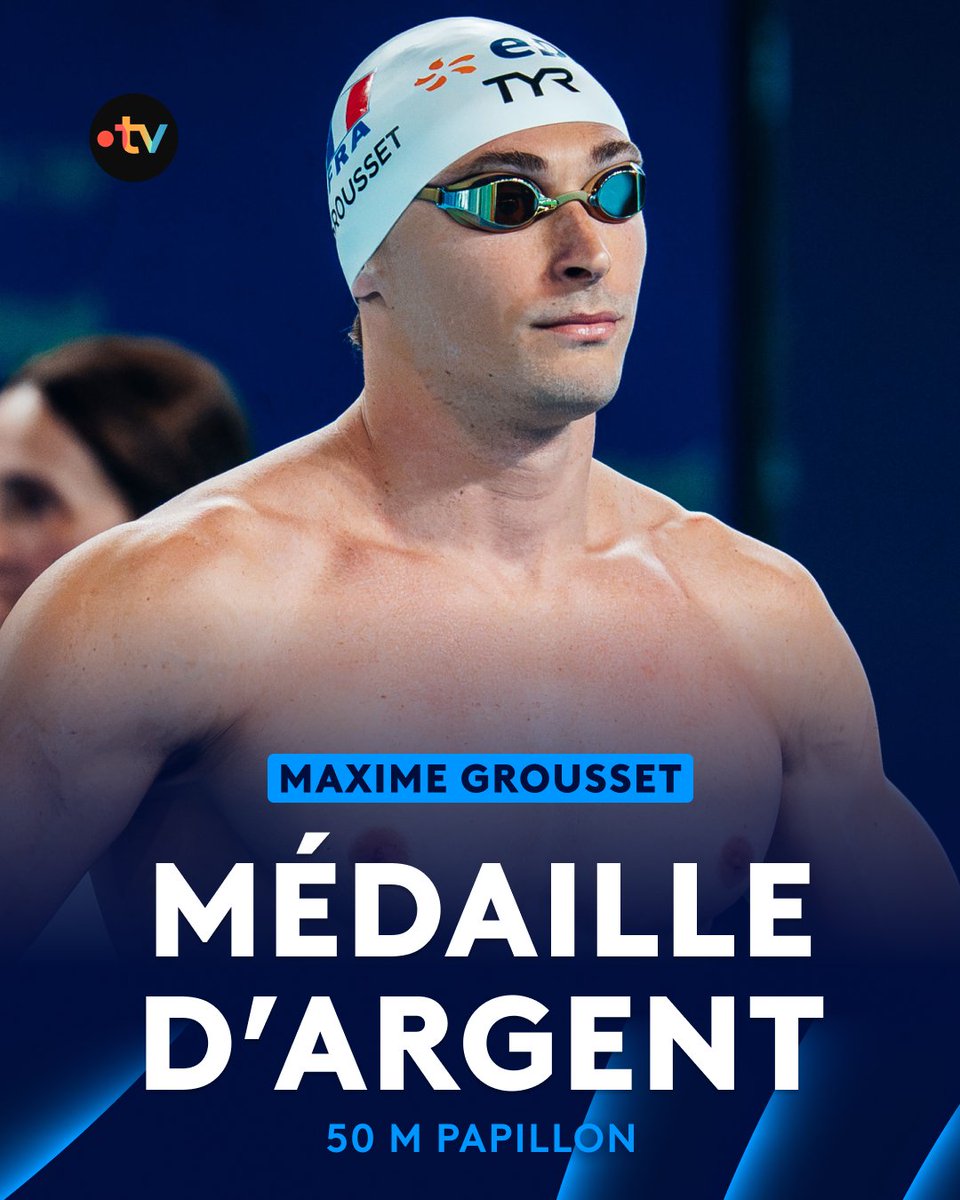 francetvsport's tweet photo. #Paris2026 | 🥈 Maxime Grousset en argent sur 50 m papillon !

🇫🇷 Le Français décroche la médaille d'argent au terme d'une finale de très haut niveau et offre une nouvelle récompense au clan tricolore. https://t.co/xadhiWrwWj
