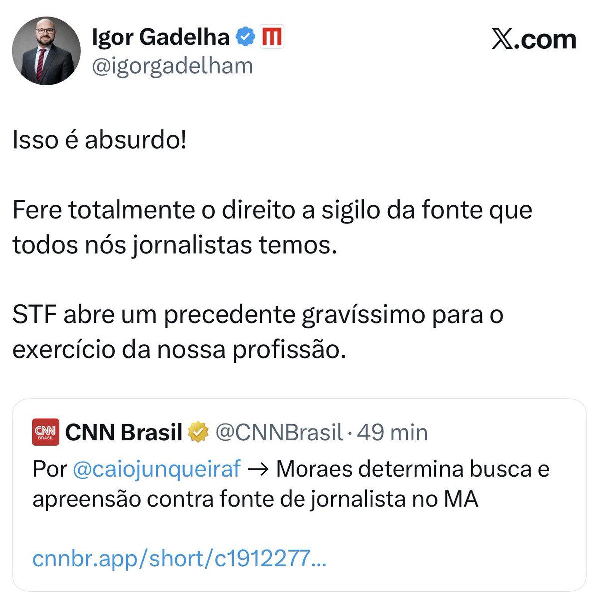 Maubmarcon's tweet photo. Jornalistas indignados com a medida de Moraes contra a fonte de um jornalista. Curioso que são os mesmos que se calam até hoje quando uma mãe, como a “Débora do Batom”, foi condenada e presa por ter escrito duas palavras em uma estátua.
Acharam o quê? Que o ditador ia poupar vocês?
