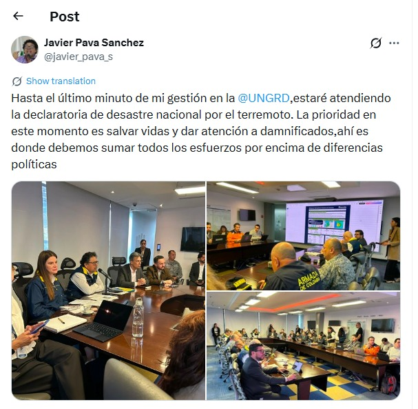 Horadelaverdad's tweet photo. #ATENCIÓN 🚨 | La UNGRD mantiene la atención de la emergencia mientras se formaliza la llegada de David Santiago Tamayo Roldán, designado por el presidente Abelardo De La Espriella como nuevo director de la entidad. https://t.co/39vanvTFLP