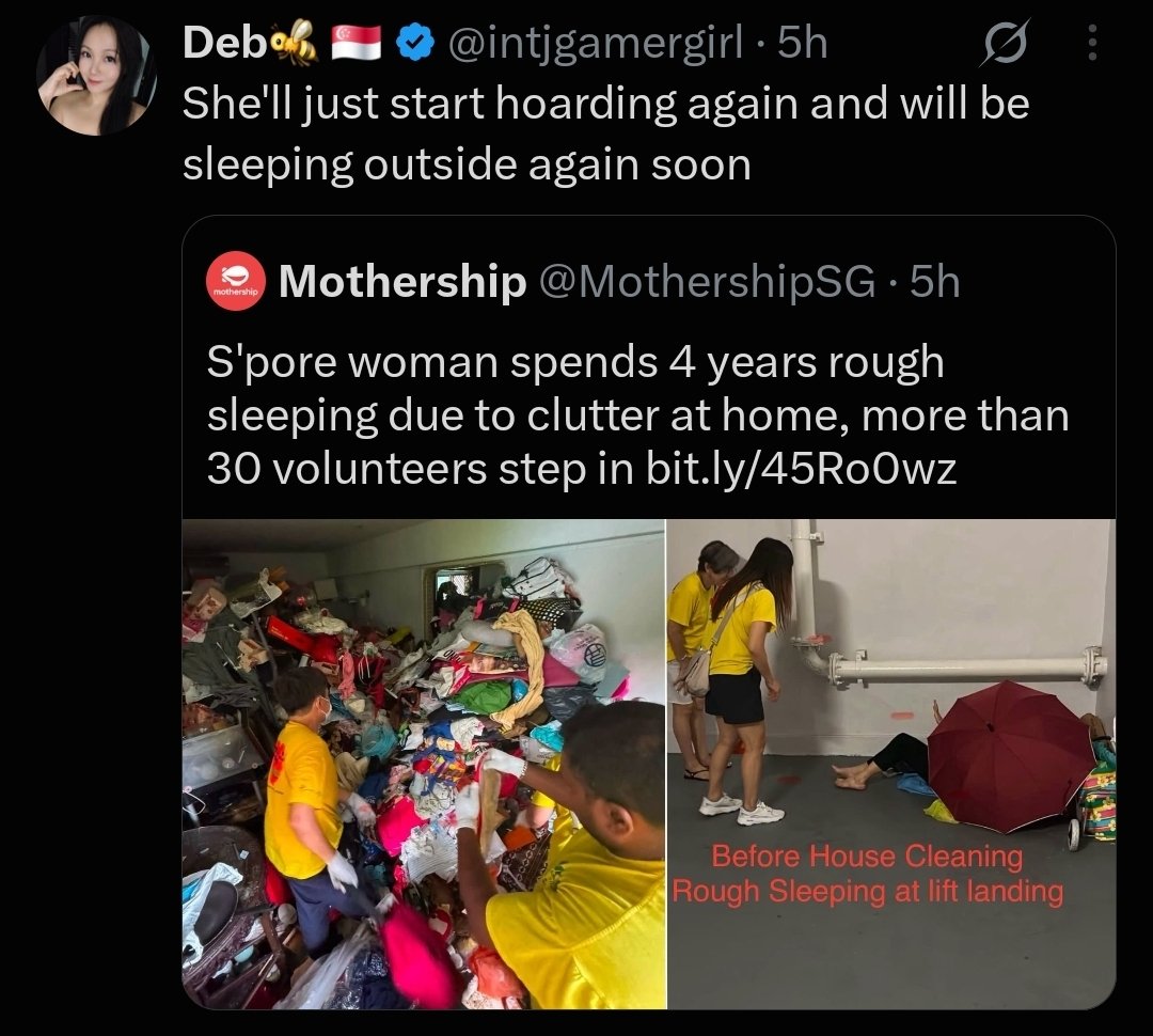 astaf_gorilla's tweet photo. In case some of you are wondering why mental health is stigmatized in sg, it's because of people like this. Hoarding disorder is a recognised mental health condition btw. The lack of empathy is just insane. https://t.co/RIvL3RsFBE