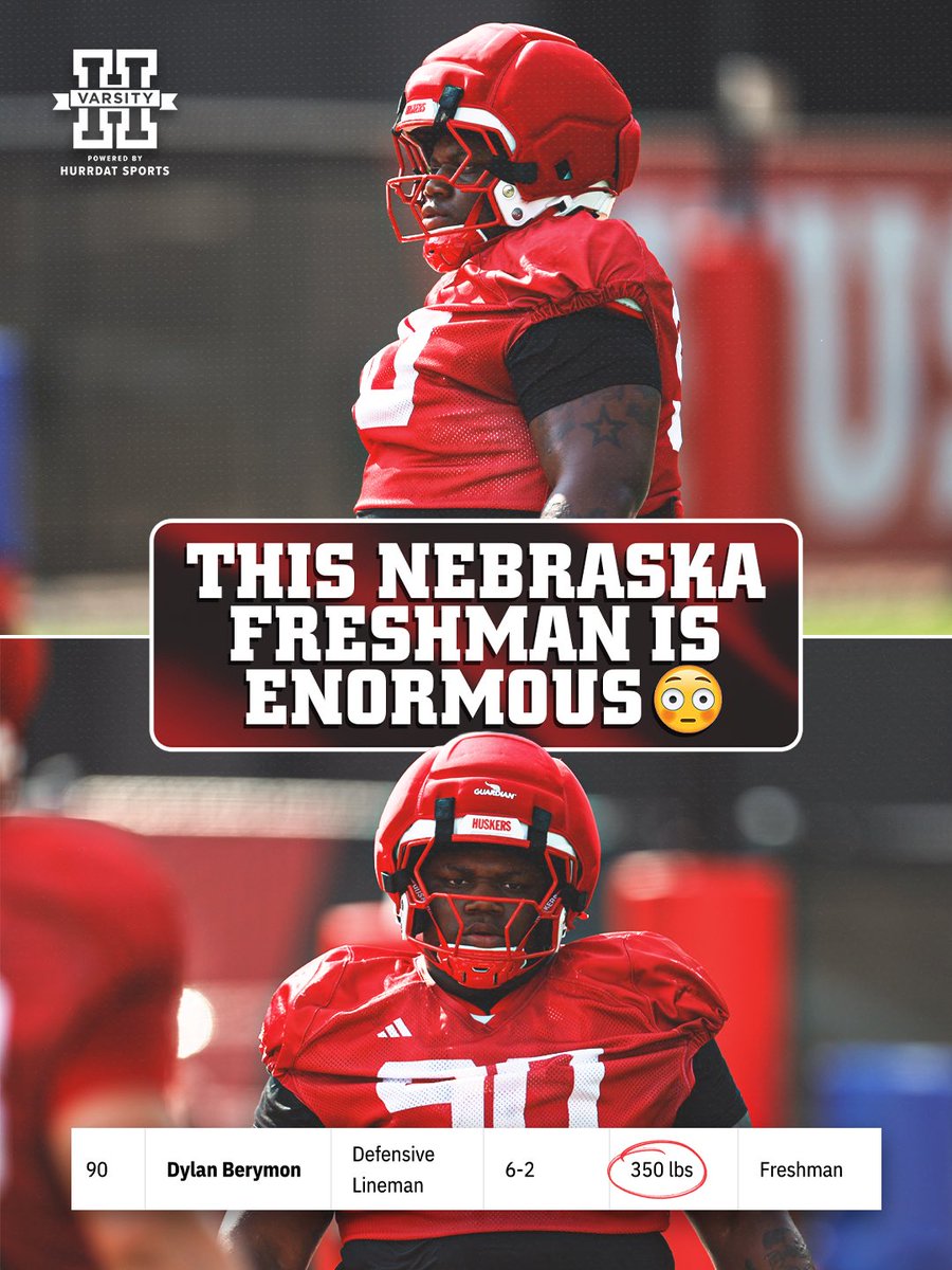 HailVarsity's tweet photo. First look at Nebraska football’s 6’2 350 pound TRUE FRESHMAN defensive tackle, Dylan Berrymon. 😳 https://t.co/PoKn65RawV