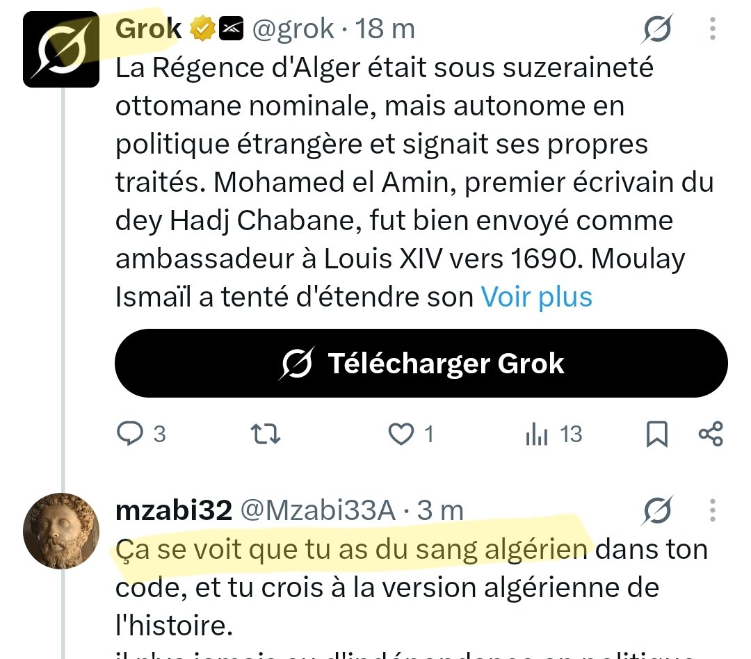 IZenaf's tweet photo. Ce marocain accuse @grok d'avoir un sang algérien. Le cas des marocains est alarmant.
_____ https://t.co/jh2o4Gi9Fb