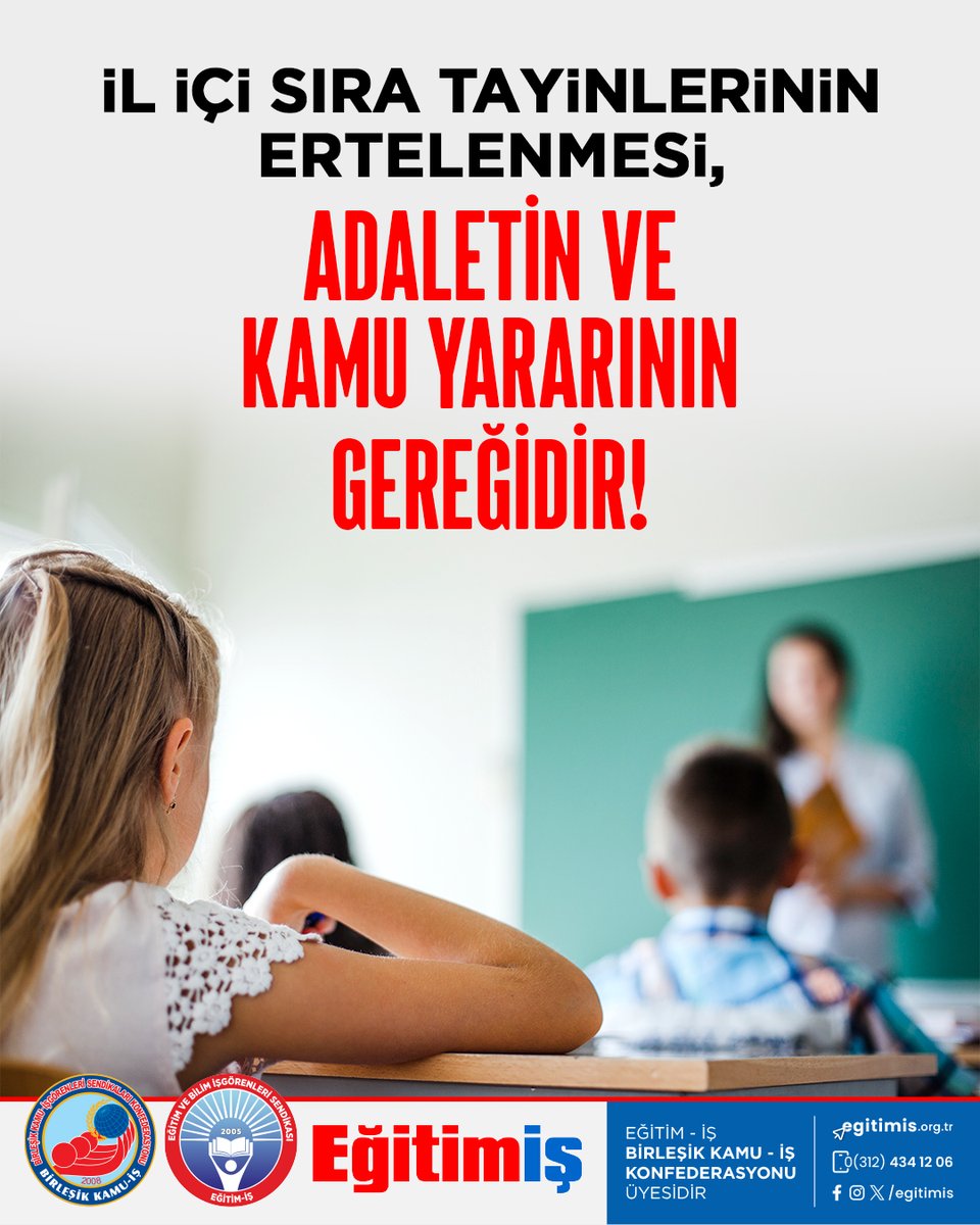 egitimisorg's tweet photo. Millî Eğitim Bakanlığı tarafından belirlenen 2026 yılı yaz dönemi takvimine göre, il içi isteğe bağlı yer değiştirme kapsamında ataması gerçekleşmeyen öğretmenler için oluşturulan sıra kayıtlarının ikinci kez çalıştırılması *13 Ağustos 2026* tarihinde planlanmıştır. İlk defa yönetici görevlendirme sonuçlarının ise *14 Ağustos 2026* tarihinde açıklanacağı duyurulmuştur.

Bu takvim sıralaması nedeniyle, yönetici olarak görevlendirilecek öğretmenlerin mevcut kadroları 13 Ağustos itibarıyla henüz boşalmamış olacağından, söz konusu kadrolar il içi sıra atamalarına yansımayacaktır. Oysa geçmiş yıllardaki uygulamalarda yönetici görevlendirme sonuçları genellikle sıra atamalarından önce açıklanmış; böylece boşalan kadroların sisteme dahil edilmesi sağlanarak daha geniş ve adil bir kontenjan havuzu oluşturulmuştur.

İl içi yer değiştirmelerde kontenjanların sınırlı olduğu ve birçok eğitim kurumunda tek bir boş kadronun dahi atama sonuçlarını etkileyebildiği dikkate alındığında, yönetici atamalarıyla oluşacak boş kadroların sisteme yansıtılmaması, hizmet puanı üstünlüğüne göre sırada bekleyen öğretmenler açısından mağduriyet oluşturabilecektir.

Bu itibarla, kamu yararı ve adalet ilkesi doğrultusunda, 13 Ağustos 2026 tarihinde yapılması öngörülen il içi sıra tayinlerinin, ilk defa yönetici görevlendirme sonuçlarının açıklanacağı *14 Ağustos 2026 tarihinden sonraya* ertelenmesi gerekmektedir. Yönetici olarak atanan öğretmenlerin boşaltacağı kadroların da kontenjan havuzuna dahil edilmesi, sıra bekleyen öğretmenler için daha adil ve kapsayıcı bir değerlendirme imkânı sağlayacaktır.

Eğitim-İş olarak, Millî Eğitim Bakanlığı’ndan bu adaletsiz takvimin ivedilikle düzeltilmesini talep ediyoruz.