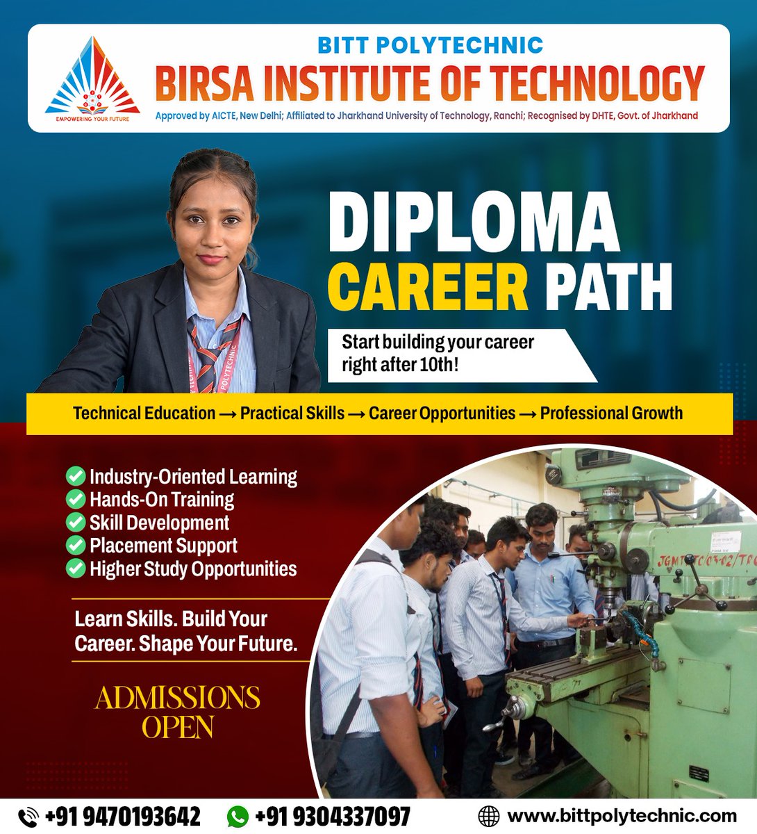 bittpp1's tweet photo. 🎓 Build Your Future with BITT Polytechnic!
📢 Admissions Open!
📞 +91 9470193642 | +91 9304337097
🌐 https://t.co/i3QxyWFNlC
#BITTPolytechnic #BirsaInstituteOfTechnology #AdmissionsOpen #DiplomaCourses #Polytechnic #TechnicalEducation #SkillDevelopment #CareerOpportunities https://t.co/blPoOgwgkQ