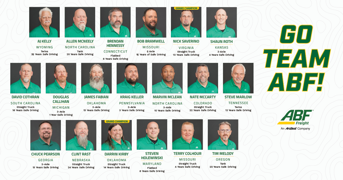 ABFtoday's tweet photo. Join us in cheering on these 19 ABF Freight drivers as they compete in the National Truck Driving Championships this week in Pittsburgh! 

Go Team ABF! https://t.co/1QT8RhXNEN