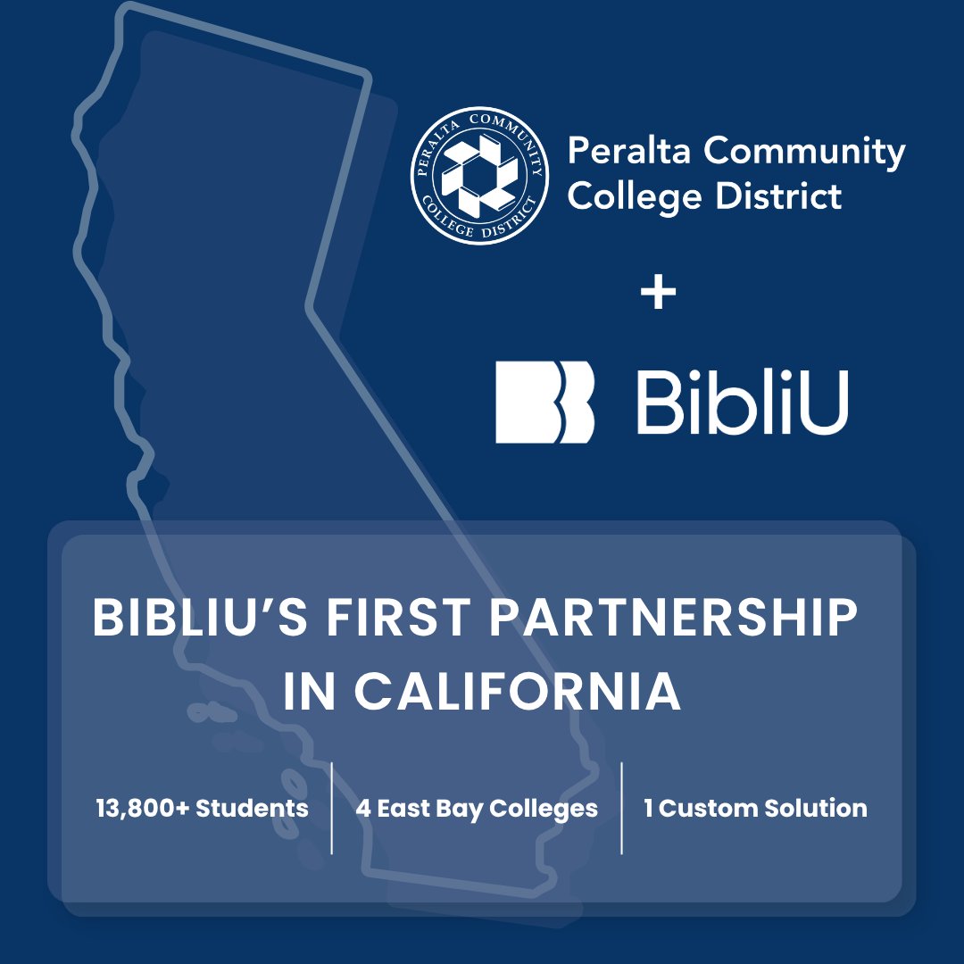 BibliUSocial's tweet photo. We're excited to announce our partnership with @PeraltaColleges, bringing BibliU's integrated campus retail and course materials model to its 4 East Bay Colleges.

An exciting milestone for BibliU as we expand into California. ✅ 
 
🔗: https://t.co/wIBV9BmZHR https://t.co/m3WyYau6uK