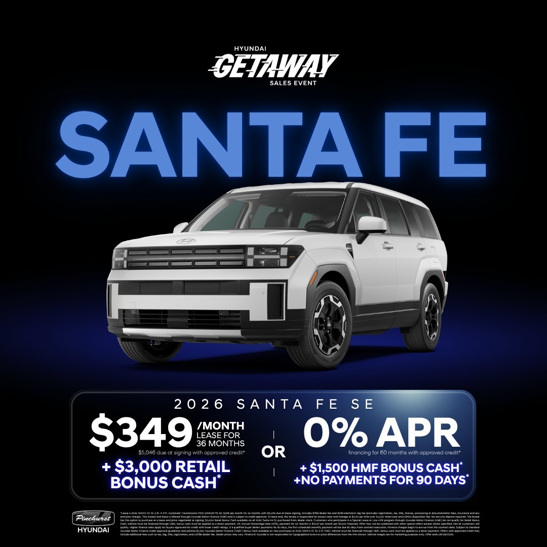 PineHyundai's tweet photo. Make this school year your best one yet with special savings on select new Hyundai models.

https://t.co/B9XCBn4Tw3

#PinehurstHyundai #Pinehurst #Hyundai #SouthernPines #HyundaiSantaFe #SantaFe #SantaFeOffer #HyundaiGetawaySalesEvent https://t.co/0bzogXZMQh