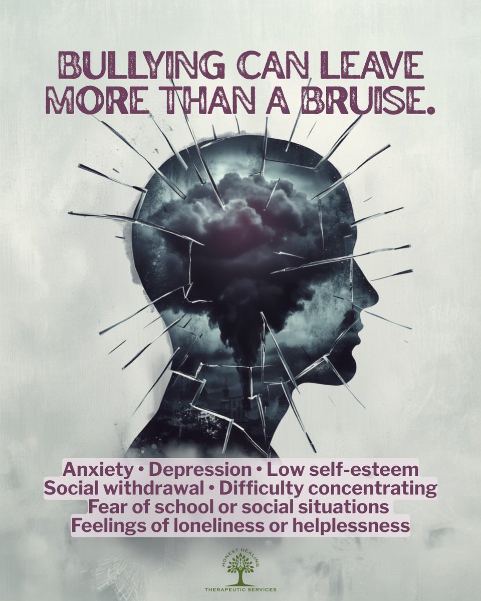 Honest_Healing's tweet photo. Bullying isn't just a childhood problem—it can affect a child's mental and emotional well-being.

Children deserve to feel safe, valued, and supported.

If bullying is affecting your child's mental health, you don't have to navigate it alone.

We are here for you. https://t.co/HAsKOxcDll