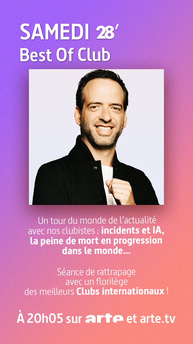 28minutes's tweet photo. 📺 Séance de rattrapage ce soir sur @ARTEfr, avec un florilège des meilleurs Clubs internationaux de ces dernières semaines chez 28 minutes !

Au programme :  incidents et IA, la peine de mort en progression dans le monde…

RDV à 20h05 ! ➡️ https://t.co/uKtaoL3Ejm https://t.co/h5Wo4wV4JZ