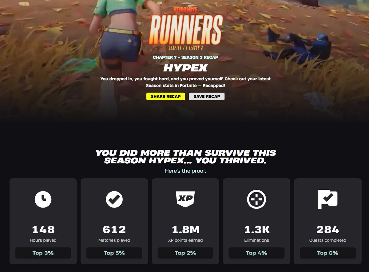 HYPEX's tweet photo. EARLY LOOK AT FORTNITE's "RECAP" WEBSITE

It's still unfinished, but I managed to get the WIP page.. It'll allow you to save &amp; share your seasonal recaps. https://t.co/N2dmvHFTaE