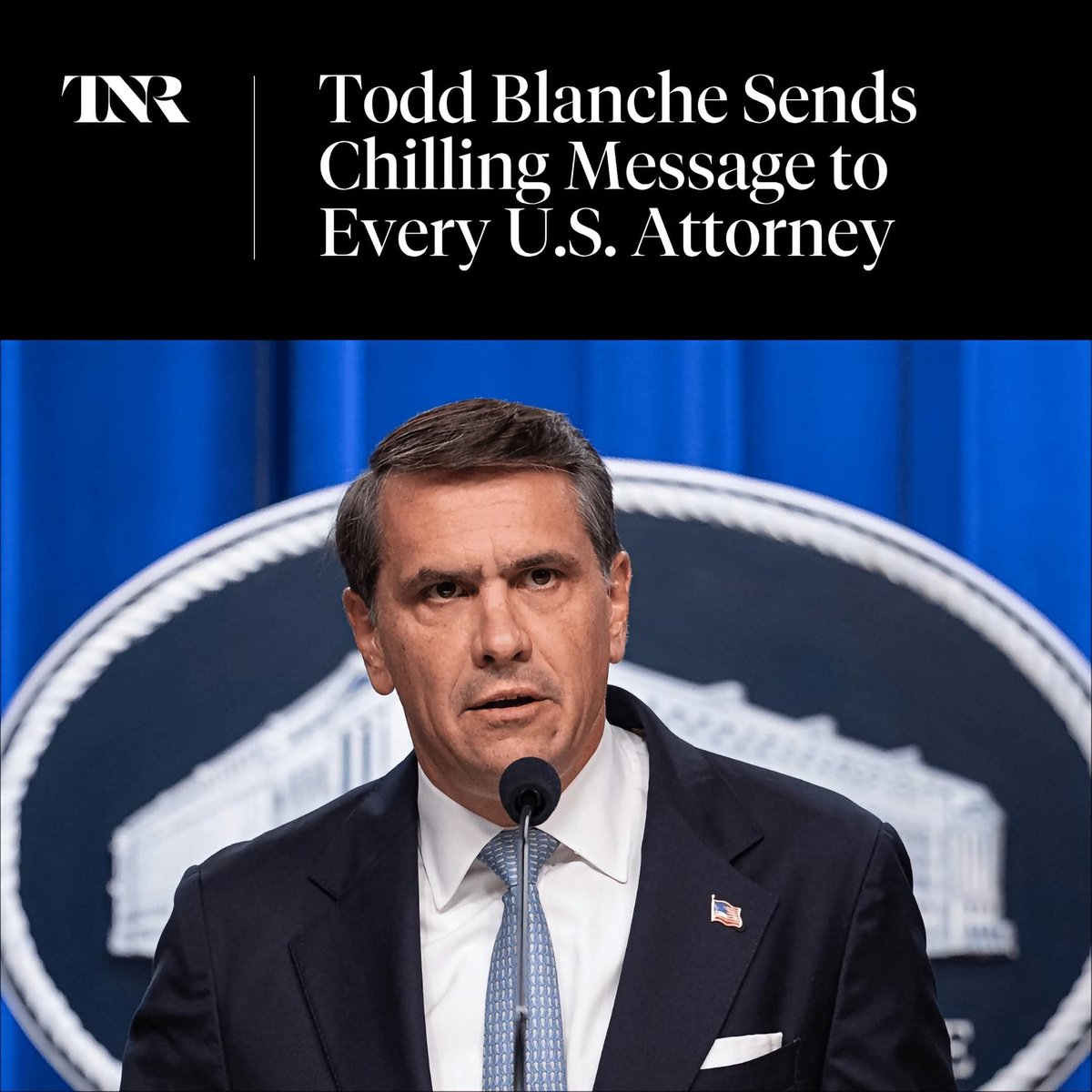 DougWahl1's tweet photo. Todd Blanche said yesterday that if a US Attorney is given an order by Trump ( like Janine Pirro was) they must follow his instructions regardless of what the evidence shows.
Your Thoughts https://t.co/Elb37f6Ygs