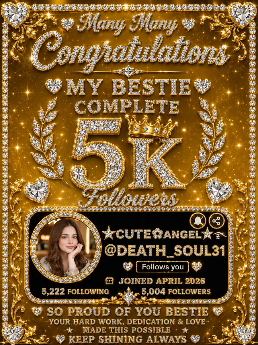 Ishkiyan_I's tweet photo. @Death_soul31 
Congratulations Bestie on 5K 🥳💖
So proud of you ✨

5K today, millions tomorrow. Keep shining 👑💫 https://t.co/ie393sabT6