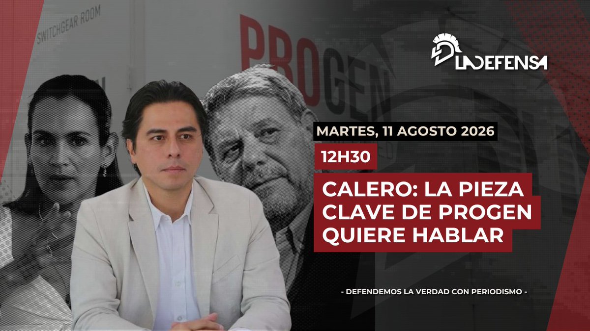 LaDefensaEc's tweet photo. CALERO: LA PIEZA CLAVE DE PROGEN QUIERE HABLAR

El caso Progen suma un nuevo episodio que vuelve a poner bajo la lupa la actuación de la Fiscalía.

Fabián Calero, exgerente de CELEC y exviceministro de Energía, busca ampliar su versión sobre las decisiones tomadas alrededor de los contratos de generación eléctrica. Sin embargo, la Fiscalía habría negado su acceso a una audiencia, una decisión que ha generado cuestionamientos entre las defensas involucradas.

En este programa reconstruimos el papel de Fabián Calero dentro de la trama Progen y analizamos por qué su intención de hablar puede convertirse en un nuevo punto de tensión dentro de la investigación.

Además:
📹 El Gobierno se pega un tiro al pie con la videovigilancia en Quito. 
🗳️ Mónica Luzárraga ya es candidata a la Alcaldía de Guayaquil.

Suscríbete a LA DEFENSA.
 
🎥 ¡Conéctate 12H30

LINK: https://t.co/MdYAyhlaX4

🔍 #CasoProgen #FabiánCalero #CELEC #Fiscalía #CrisisEnergética #Quito #MónicaLuzárraga #Guayaquil #Seccionales2026 #LaDefensa