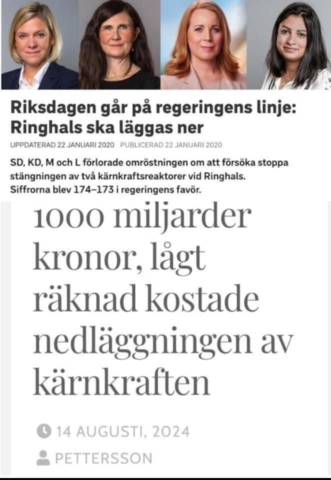 NallePuh1984's tweet photo. @veronicaliedber Det kommer alltså att ta minst 20 år innan ”miljardärskatten” dragit in pengarna Mp kastade i sjön genom att stänga 4 kärnkraftverk i förtid.

Det kostade oss >1000 miljarder! https://t.co/SsHlJaBUGy