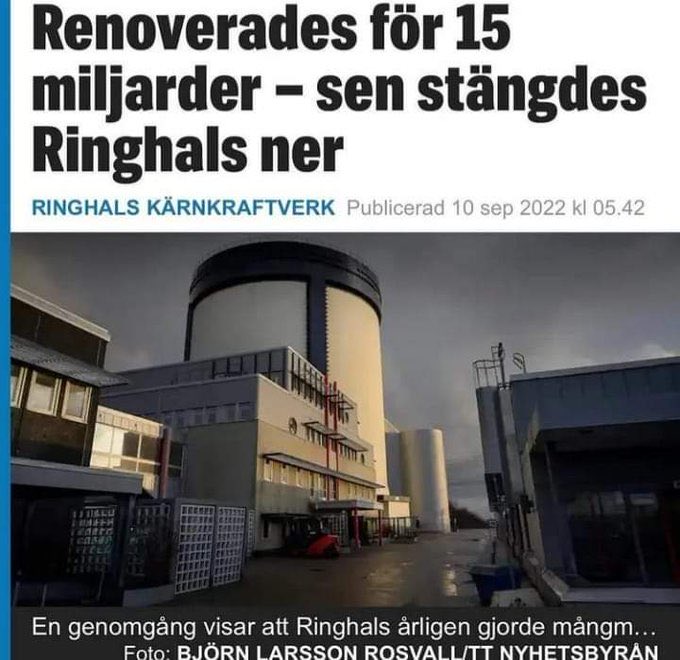 NallePuh1984's tweet photo. @veronicaliedber Det kommer alltså att ta minst 20 år innan ”miljardärskatten” dragit in pengarna Mp kastade i sjön genom att stänga 4 kärnkraftverk i förtid.

Det kostade oss >1000 miljarder! https://t.co/SsHlJaBUGy