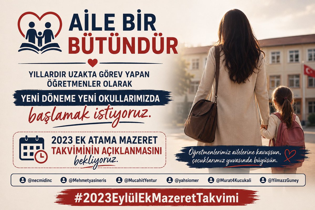 Edaunall54's tweet photo. Sayın @Yusuf__Tekin, aile bir bütündür yıllardır uzakta görev yapan öğretmenler olarak yeni döneme yeni okullarımızda başlamak istiyoruz, 2023 ek atama mazeret takviminin açıklanmasını bekliyoruz. @necmidinc @Mehmetyasineris @MucahitYentur @yahsiomer @Murat4Kucukali @YilmazzGuney #2023EylülEkMazeretTakvimi