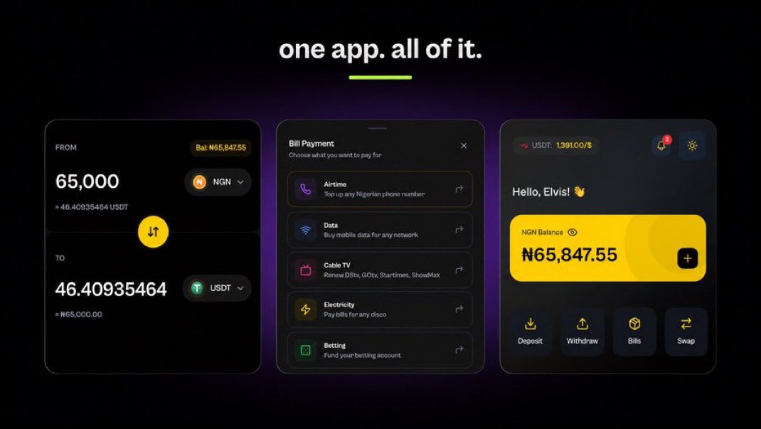 onchainelvis's tweet photo. if you already have @myotcplug_ on your phone then this one’s for you.

most friends that use the app download it, offramp their assets and forget it’s there.

but the app quietly does way more than off-ramping.

open it again and check properly:

- swap crypto to naira instantly
- swap NGN to USDT so you’re saving in dollars (hedge against inflation)
- buy airtime and data (for loved ones too) 
- pay your bills (electricity) etc 
- send funds to friends using just their OTC ID (free) 

that’s an entire financial routine on one app already sitting on your phone.

you don’t need to download anything new.

you just need to stop switching apps for things myotcplug already handles.

the more you use it, the more you realize how much time you were wasting before.

if you still haven’t gotten yours: 

- download the app: https://t.co/5GbGXijgNG
- use my ref code: 5474FA48