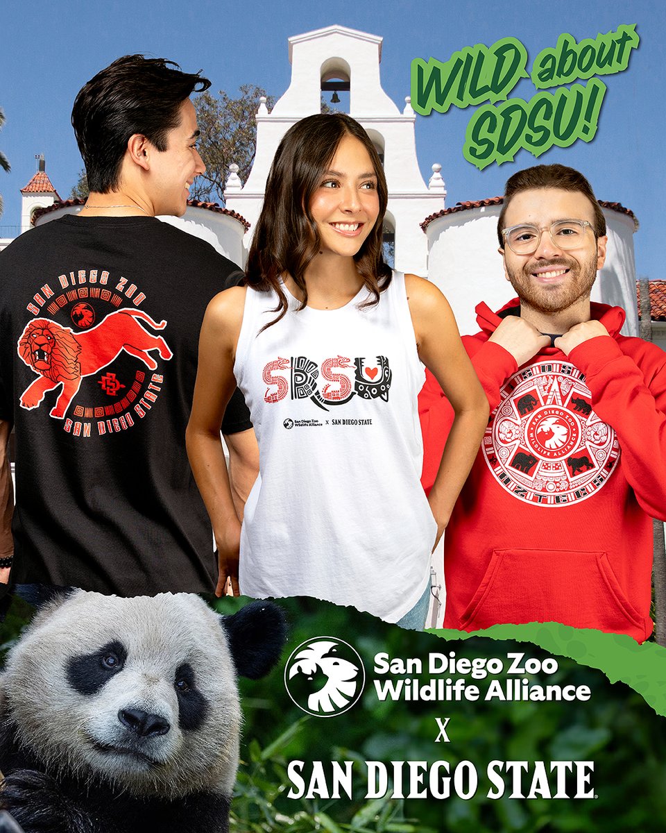 SDSUBookstore's tweet photo. WEAR YOUR PRIDE 🦁❤️🖤
The SDSU x SDZWA Collection is here! This exclusive collection lets you show your San Diego pride while supporting wildlife conservation.
Available NOW in-store or online at https://t.co/5ZHMjeNnzV
#SDSU #SDSUBookstore #SanDiegoZoo #SDZWA https://t.co/K9Fu84qmZF