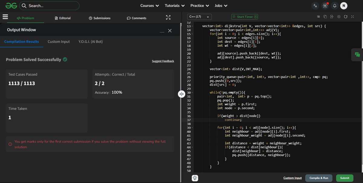 NeevSharma90085's tweet photo. Graphs Day 6 🌐
Shortest paths are finally clicking
Today I covered:
• GFG: Shortest Path in Unweighted Graph
• GFG: Dijkstra’s Algorithm
Tomorrow: LeetCode questions on Dijkstra’s Algorithm
#LearningInPublic #100DaysOfCode #DSA #Graphs #CPP #LeetCode https://t.co/lM9HwrnyP5